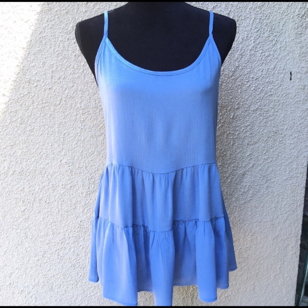 Cool blue ladder back ruffled tank NWT